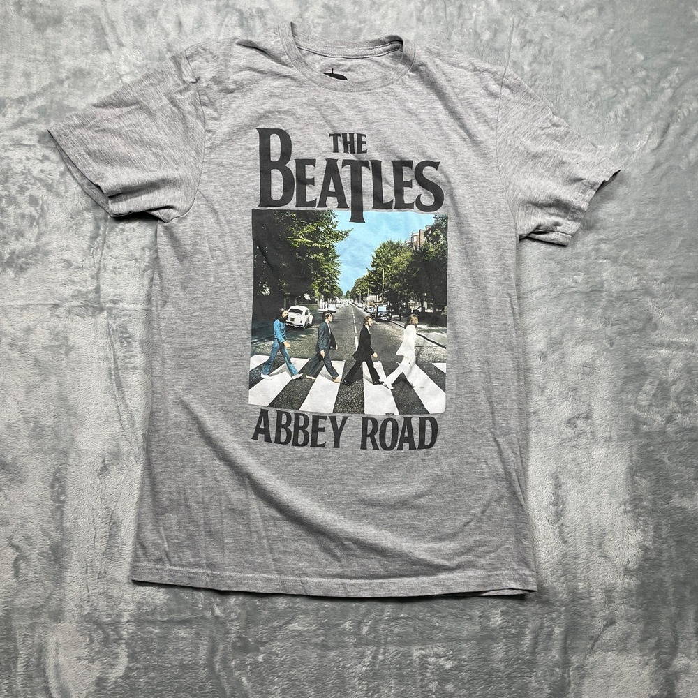 The Beatles Abbey Road Graphic T Shirt Mens Medium Grey Cotton Blend Band Tee